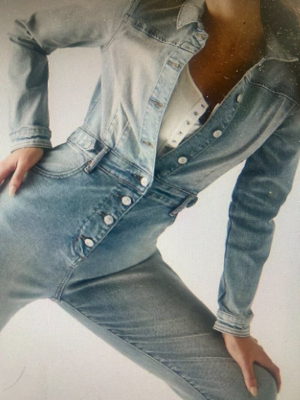 We The Free FP CRVY Fitted Washed Denim Button  Scandalous Coverall Jumpsuit NEW - Picture 12 of 16